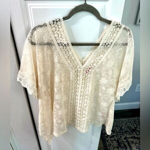 Candies Women Blouse Kimono Embroidered Lace Stretch Beige Ivory size small